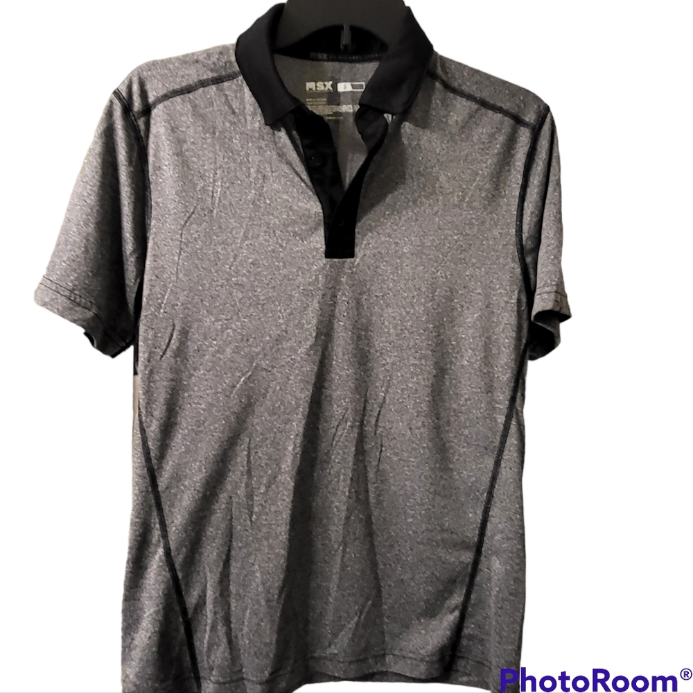 Michael Strahan Youth MSX Youth Size Small Short Sleeve Polo Shirt Gray Black